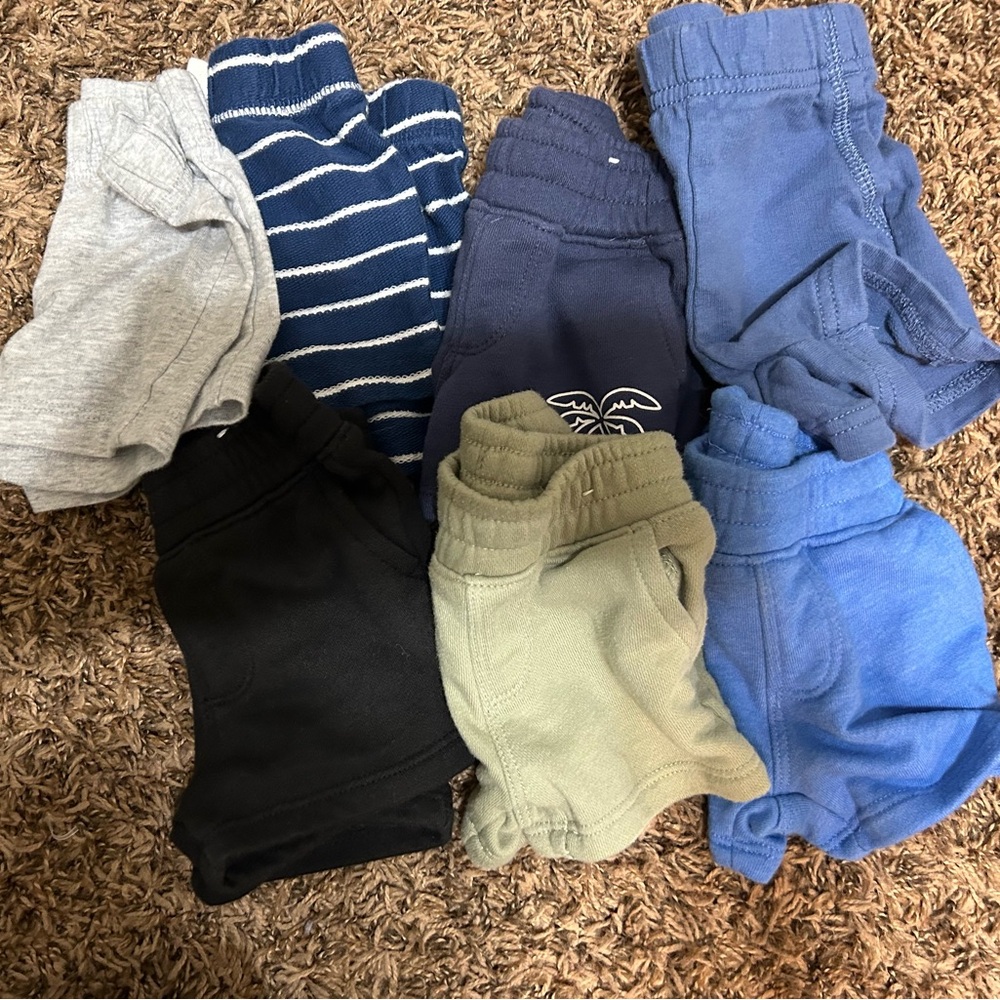 Kids Cotton Shorts Set - Blue, Black, Gray, and Green